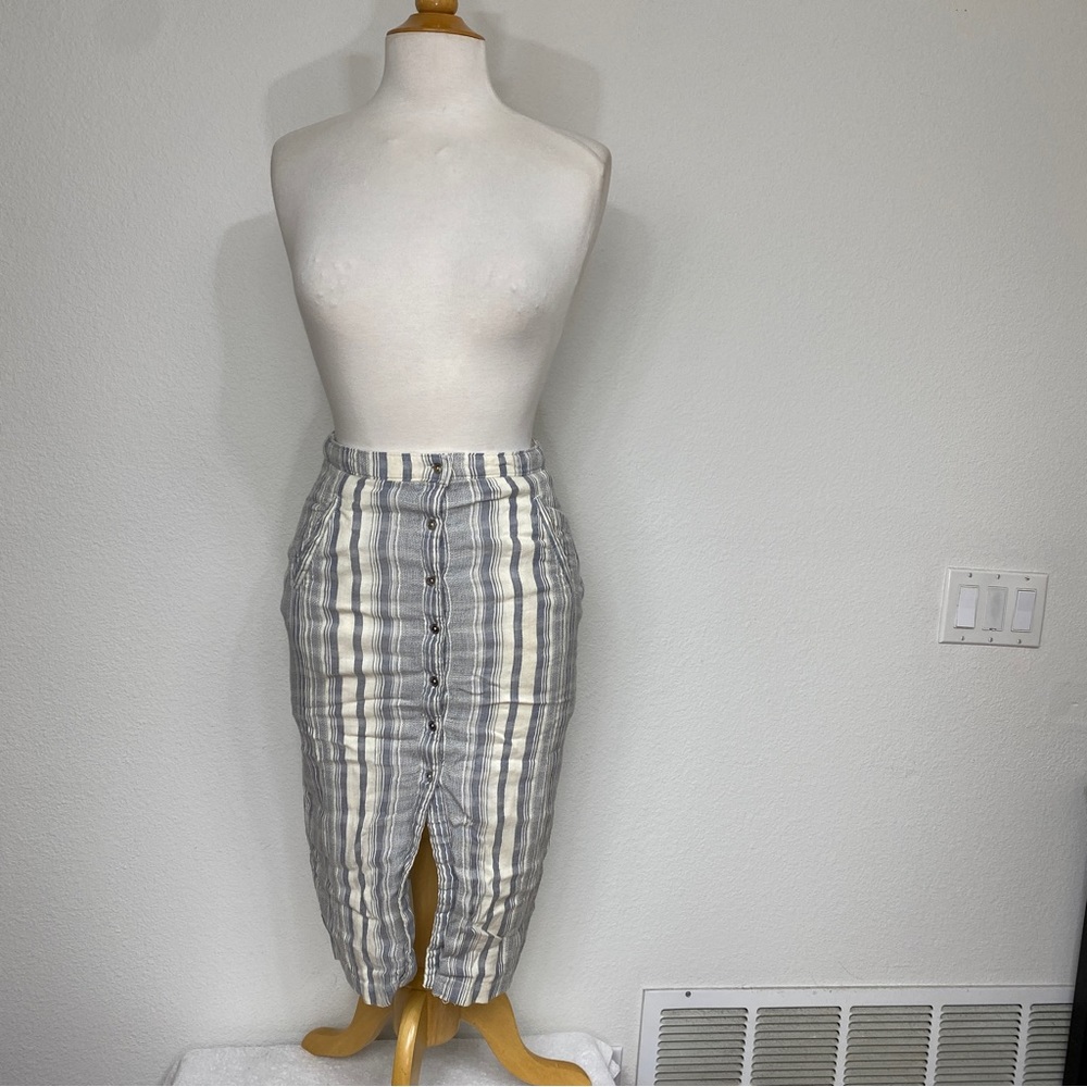 Abercrombie & Fitch Blue Cream 100% Cotton Stripe Soft Gauze Midi Skirt Size 2